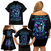Lady Skull Family Matching Off Shoulder Short Dress and Hawaiian Shirt Don't Try To Figure Me Out I'm A Special Kind Of Twisted - Wonder Print Shop
