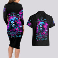 Witch Skull Couples Matching Long Sleeve Bodycon Dress and Hawaiian Shirt I'm A Good Person But Don't Give Me A Reason To Show Evil Side - Wonder Print Shop