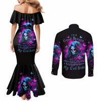 Witch Skull Couples Matching Mermaid Dress and Long Sleeve Button Shirt I'm A Good Person But Don't Give Me A Reason To Show Evil Side