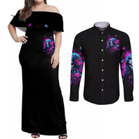 Witch Skull Couples Matching Off Shoulder Maxi Dress and Long Sleeve Button Shirt I'm A Good Person But Don't Give Me A Reason To Show Evil Side - Wonder Print Shop