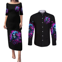 Witch Skull Couples Matching Puletasi and Long Sleeve Button Shirt I'm A Good Person But Don't Give Me A Reason To Show Evil Side - Wonder Print Shop