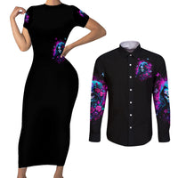 Witch Skull Couples Matching Short Sleeve Bodycon Dress and Long Sleeve Button Shirt I'm A Good Person But Don't Give Me A Reason To Show Evil Side - Wonder Print Shop