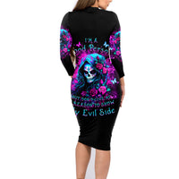 Witch Skull Family Matching Long Sleeve Bodycon Dress and Hawaiian Shirt I'm A Good Person But Don't Give Me A Reason To Show Evil Side - Wonder Print Shop