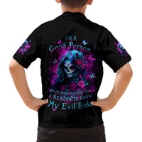 Witch Skull Family Matching Off Shoulder Long Sleeve Dress and Hawaiian Shirt I'm A Good Person But Don't Give Me A Reason To Show Evil Side - Wonder Print Shop