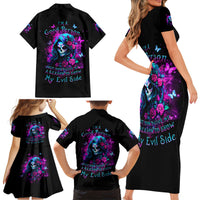 Witch Skull Family Matching Short Sleeve Bodycon Dress and Hawaiian Shirt I'm A Good Person But Don't Give Me A Reason To Show Evil Side - Wonder Print Shop