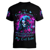 Witch Skull Women V Neck T Shirt I'm A Good Person But Don't Give Me A Reason To Show Evil Side - Wonder Print Shop