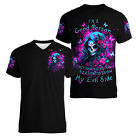 Witch Skull Women V Neck T Shirt I'm A Good Person But Don't Give Me A Reason To Show Evil Side - Wonder Print Shop