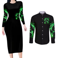 Reaper Skull Couples Matching Long Sleeve Bodycon Dress and Long Sleeve Button Shirt That Which Does Not Kill Me Should Run - Wonder Print Shop