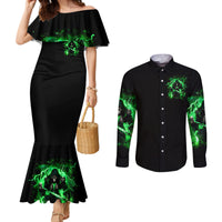 Reaper Skull Couples Matching Mermaid Dress and Long Sleeve Button Shirt That Which Does Not Kill Me Should Run