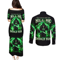Reaper Skull Couples Matching Puletasi and Long Sleeve Button Shirt That Which Does Not Kill Me Should Run - Wonder Print Shop