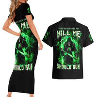 Reaper Skull Couples Matching Short Sleeve Bodycon Dress and Hawaiian Shirt That Which Does Not Kill Me Should Run - Wonder Print Shop
