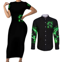 Reaper Skull Couples Matching Short Sleeve Bodycon Dress and Long Sleeve Button Shirt That Which Does Not Kill Me Should Run - Wonder Print Shop