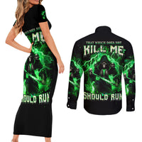 Reaper Skull Couples Matching Short Sleeve Bodycon Dress and Long Sleeve Button Shirt That Which Does Not Kill Me Should Run - Wonder Print Shop
