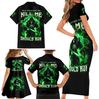 Reaper Skull Family Matching Short Sleeve Bodycon Dress and Hawaiian Shirt That Which Does Not Kill Me Should Run - Wonder Print Shop