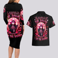 Witch Skull Couples Matching Long Sleeve Bodycon Dress and Hawaiian Shirt She Whispered Back Iam The Storm - Wonder Print Shop