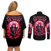 Witch Skull Couples Matching Off Shoulder Short Dress and Long Sleeve Button Shirt She Whispered Back Iam The Storm - Wonder Print Shop