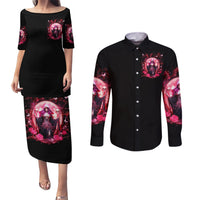 Witch Skull Couples Matching Puletasi and Long Sleeve Button Shirt She Whispered Back Iam The Storm - Wonder Print Shop