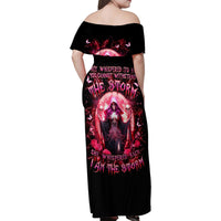 Witch Skull Family Matching Off Shoulder Maxi Dress and Hawaiian Shirt She Whispered Back Iam The Storm - Wonder Print Shop