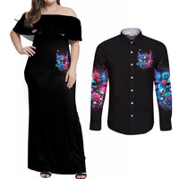 Fairy Skull Couples Matching Off Shoulder Maxi Dress and Long Sleeve Button Shirt Let Karma Handle Their Fate - Wonder Print Shop