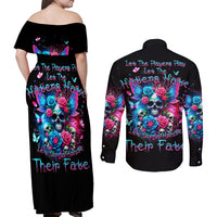 Fairy Skull Couples Matching Off Shoulder Maxi Dress and Long Sleeve Button Shirt Let Karma Handle Their Fate - Wonder Print Shop