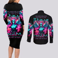 Witch Skull Couples Matching Long Sleeve Bodycon Dress and Long Sleeve Button Shirt The Good Girl In Me Got Tired Of The Bullshit - Wonder Print Shop