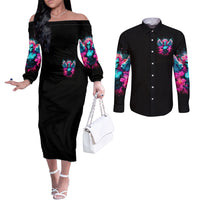 Witch Skull Couples Matching Off The Shoulder Long Sleeve Dress and Long Sleeve Button Shirt The Good Girl In Me Got Tired Of The Bullshit
