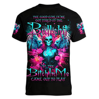 Witch Skull Women V Neck T Shirt The Good Girl In Me Got Tired Of The Bullshit - Wonder Print Shop