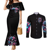 Rose Skull Couples Matching Mermaid Dress and Long Sleeve Button Shirt Fresh Out Of Fucks