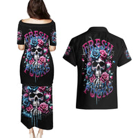 Rose Skull Couples Matching Puletasi and Hawaiian Shirt Fresh Out Of Fucks - Wonder Print Shop