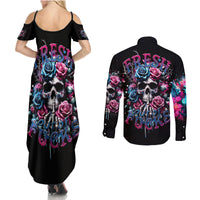 Rose Skull Couples Matching Summer Maxi Dress and Long Sleeve Button Shirt Fresh Out Of Fucks - Wonder Print Shop