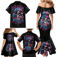 Rose Skull Family Matching Mermaid Dress and Hawaiian Shirt Fresh Out Of Fucks - Wonder Print Shop