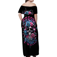 Rose Skull Family Matching Off Shoulder Maxi Dress and Hawaiian Shirt Fresh Out Of Fucks - Wonder Print Shop
