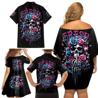 Rose Skull Family Matching Off Shoulder Short Dress and Hawaiian Shirt Fresh Out Of Fucks - Wonder Print Shop