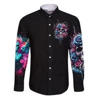 Rose Skull Family Matching Short Sleeve Bodycon Dress and Hawaiian Shirt Fresh Out Of Fucks - Wonder Print Shop