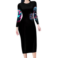 Rose Skull Long Sleeve Bodycon Dress Fresh Out Of Fucks - Wonder Print Shop