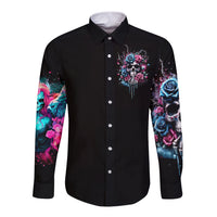 Rose Skull Long Sleeve Button Shirt Fresh Out Of Fucks - Wonder Print Shop