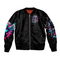 Rose Skull Sleeve Zip Bomber Jacket Fresh Out Of Fucks - Wonder Print Shop