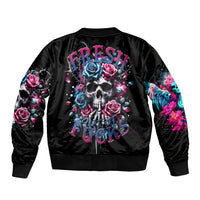 Rose Skull Sleeve Zip Bomber Jacket Fresh Out Of Fucks - Wonder Print Shop