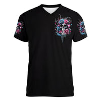 Rose Skull Women V Neck T Shirt Fresh Out Of Fucks - Wonder Print Shop