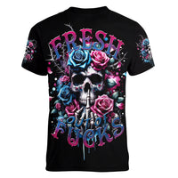 Rose Skull Women V Neck T Shirt Fresh Out Of Fucks - Wonder Print Shop