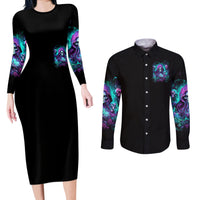Witch Skull Couples Matching Long Sleeve Bodycon Dress and Long Sleeve Button Shirt If I'm Too Quiet And Smiling You Might Want To Run - Wonder Print Shop