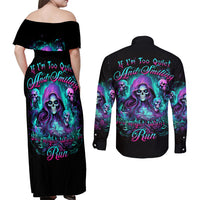 Witch Skull Couples Matching Off Shoulder Maxi Dress and Long Sleeve Button Shirt If I'm Too Quiet And Smiling You Might Want To Run - Wonder Print Shop