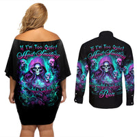 Witch Skull Couples Matching Off Shoulder Short Dress and Long Sleeve Button Shirt If I'm Too Quiet And Smiling You Might Want To Run - Wonder Print Shop