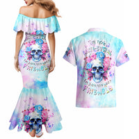 Flower Skull Couples Matching Mermaid Dress and Hawaiian Shirt I'm Not Anti-Social I'm Just Not User Friendly - Wonder Print Shop