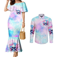Flower Skull Couples Matching Mermaid Dress and Long Sleeve Button Shirt I'm Not Ant-Social I'm Just Not User Friendly