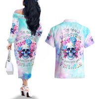 Flower Skull Couples Matching Off The Shoulder Long Sleeve Dress and Hawaiian Shirt I'm Not Anti-Social I'm Just Not User Friendly - Wonder Print Shop