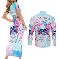 Flower Skull Couples Matching Short Sleeve Bodycon Dress and Long Sleeve Button Shirt I'm Not Anti-Social I'm Just Not User Friendly - Wonder Print Shop