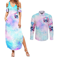 Flower Skull Couples Matching Summer Maxi Dress and Long Sleeve Button Shirt I'm Not Anti-Social I'm Just Not User Friendly - Wonder Print Shop