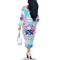 Flower Skull Family Matching Off Shoulder Long Sleeve Dress and Hawaiian Shirt I'm Not Anti-Social I'm Just Not User Friendly - Wonder Print Shop