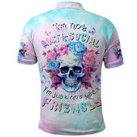 Flower Skull Polo Shirt I'm Not Anti-Social I'm Just Not User Friendly - Wonder Print Shop